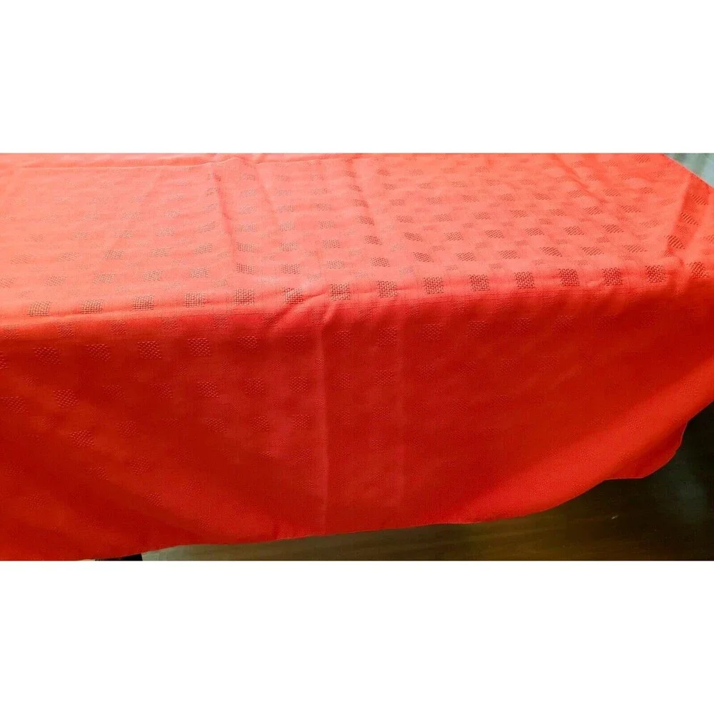 Vintage Tableloth Solid Red Jacquard Squares Polyester 80x59